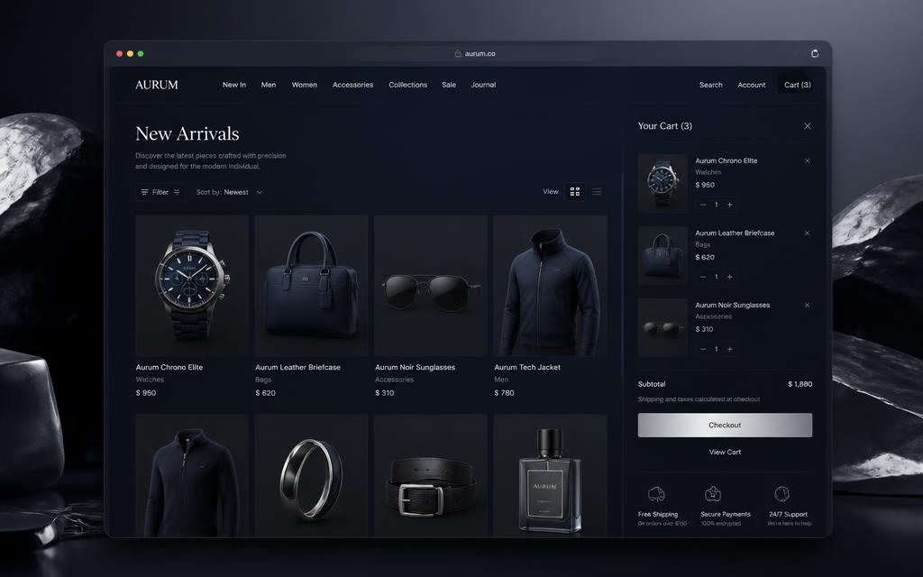 Loja virtual de luxo com experiência de checkout premium